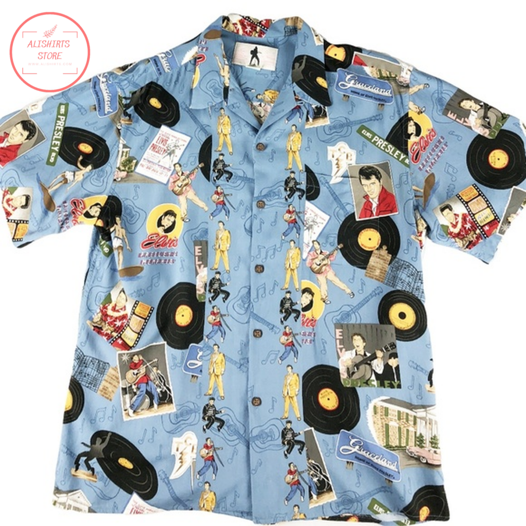 Elvis Presley Vinyl Disk Blue Hawaiian Shirt Set for Men Women Kids Elvis Presley Vinyl Disk Blue Hawaiian Shirt Set for Men Women Kids