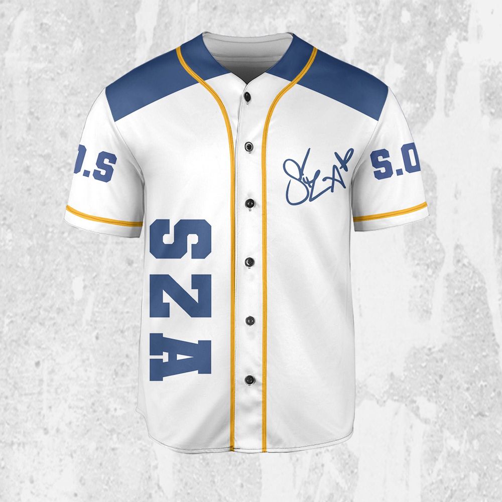 Personalize SZA Yellow And Blue Jersey, Sza Baseball Jersey, SOS New Album Gift for Fans Personalize SZA Yellow And Blue Jersey, Sza Baseball Jersey, SOS New Album Gift for Fans