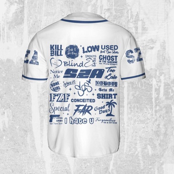Personalize SZA SOS Tracklist Music Tour 2025 Gift for Fans Blue And White Jersey, Sza Baseball Jersey Gift for Fans
