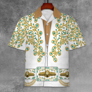 Elvis Spanish Flower White With Green Stones Unisex Hawaiian Shirt 1