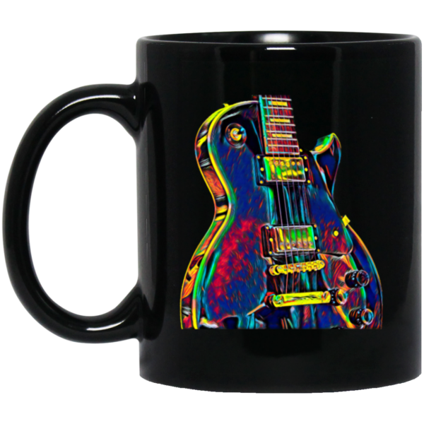 Metal Rock Music Lead Colors, Electric Guitar, Musician Player, Colorful Guitar, Guitarist Black Mug