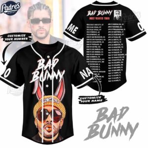 Bad Bunny Most Wanted Tour Gift Custom Black Baseball Jersey