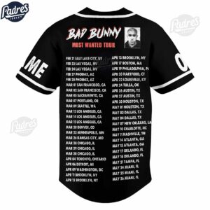 Bad Bunny Most Wanted Tour Gift Custom Black Baseball Jersey 1