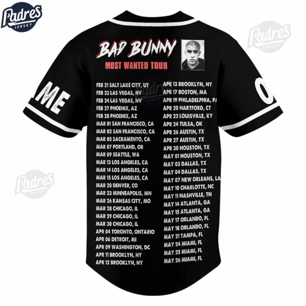 Bad Bunny Most Wanted Tour Gift Custom Black Baseball Jersey