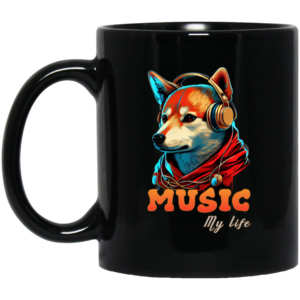 Fox Love Music, Handsome Foxe Wear A Headphone, Music Lover, Music Is My Life Black Mug