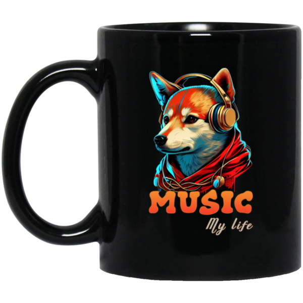 Fox Love Music, Handsome Foxe Wear A Headphone, Music Lover, Music Is My Life Black Mug