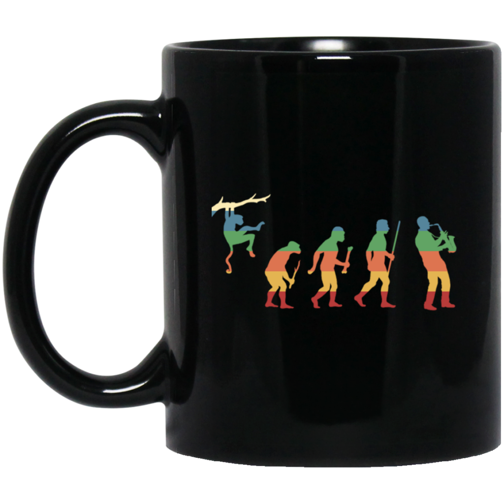 Evolution Saxophone, Music Lover, Jazz Musician, Instrument Vintage Black Mug Evolution Saxophone, Music Lover, Jazz Musician, Instrument Vintage Black Mug