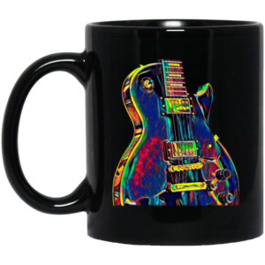 Metal Rock Music Lead Colors, Electric Guitar, Musician Player, Colorful Guitar, Guitarist Black Mug