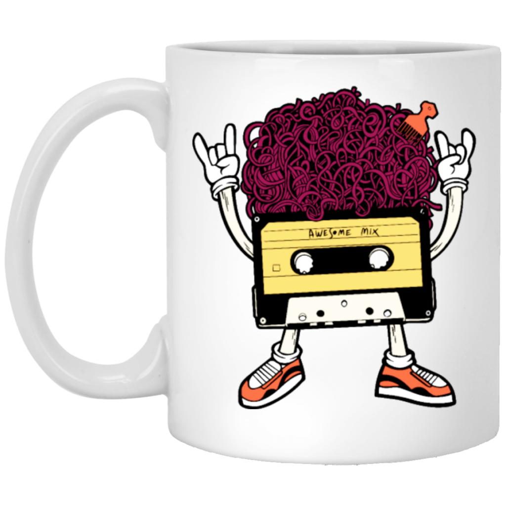 Funny Music, Cassette With Cool Hair And Comb, Lovely Cassette, Best Gift White Mug Funny Music, Cassette With Cool Hair And Comb, Lovely Cassette, Best Gift White Mug