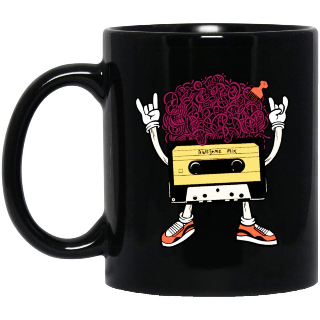 Funny Music, Cassette With Cool Hair And Comb, Lovely Cassette, Best Gift Black Mug Funny Music, Cassette With Cool Hair And Comb, Lovely Cassette, Best Gift Black Mug