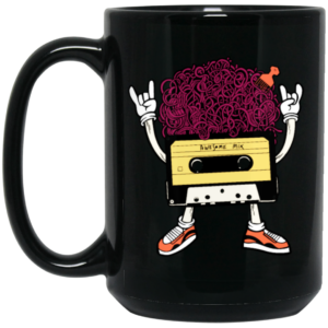 Funny Music, Cassette With Cool Hair And Comb, Lovely Cassette, Best Gift Black Mug 1