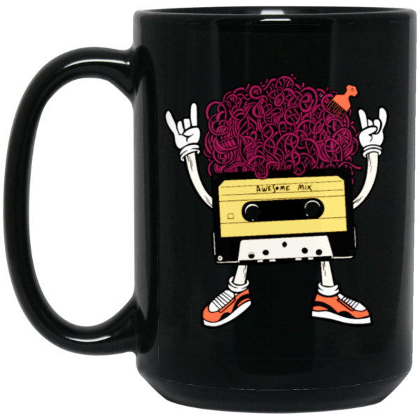 Funny Music, Cassette With Cool Hair And Comb, Lovely Cassette, Best Gift Black Mug