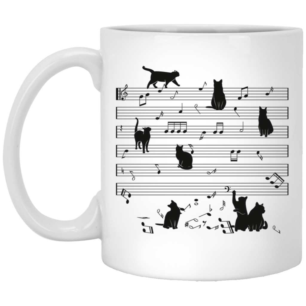 Cat Funny Music Note, Party Lover, Black Cat Love Music White Mug Cat Funny Music Note, Party Lover, Black Cat Love Music White Mug