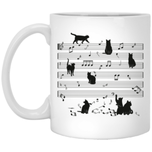 Cat Funny Music Note, Party Lover, Black Cat Love Music White Mug