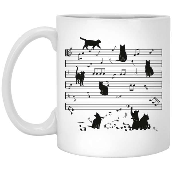 Cat Funny Music Note, Party Lover, Black Cat Love Music White Mug