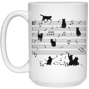Cat Funny Music Note, Party Lover, Black Cat Love Music White Mug 1