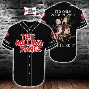 Rock N Roll The Rolling Stones Baseball Tee Jersey Shirt Black (Personalized Custom Name) Unisex Men Women