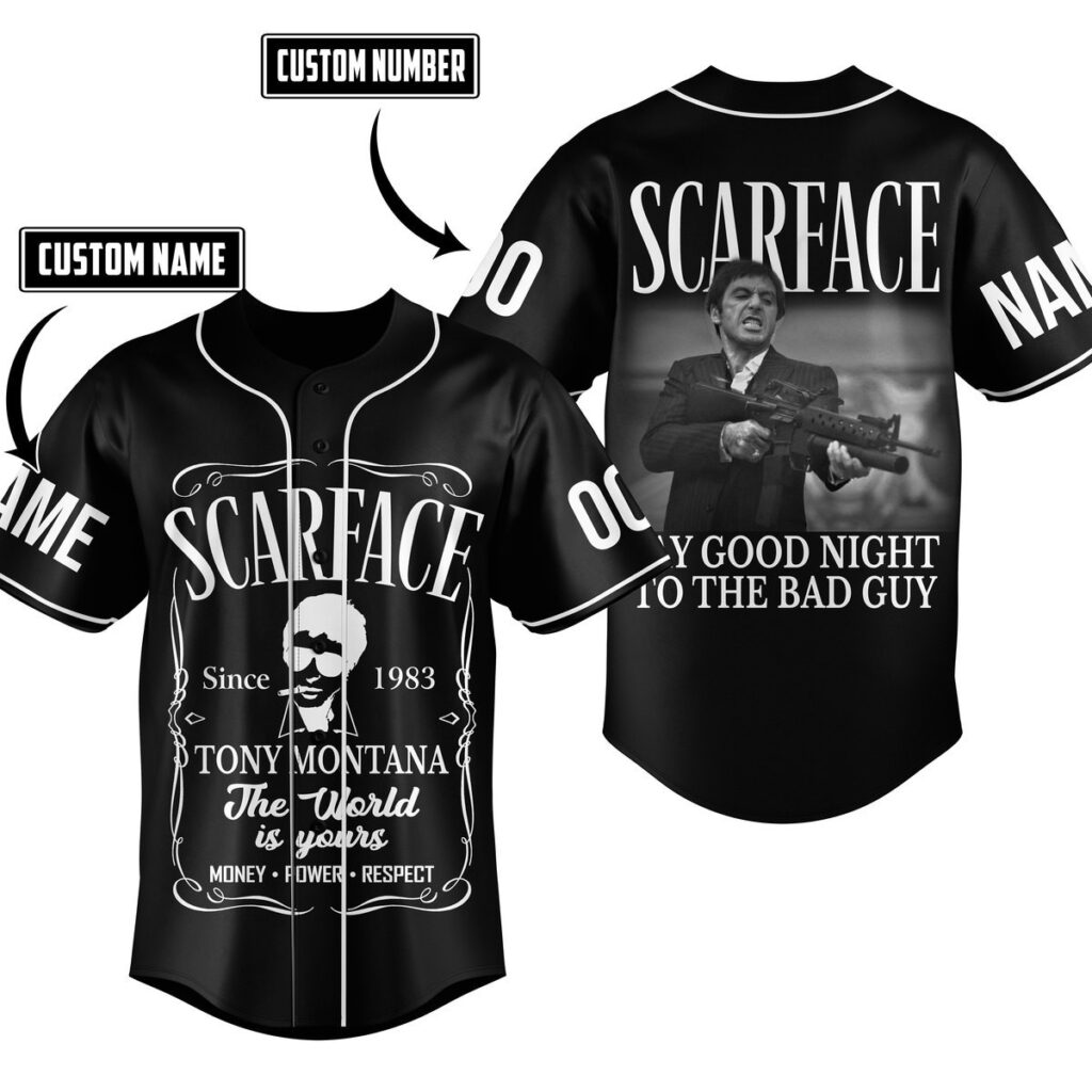 Scarface Tony Montana Baseball Jersey For Men Women And Kids Gift for Fans Scarface Tony Montana Baseball Jersey For Men Women And Kids Gift for Fans
