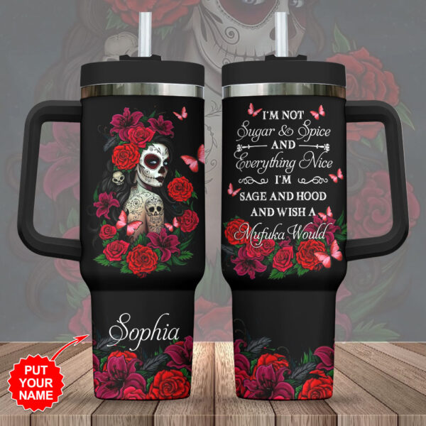 Personalized Sugar Skull 40oz Stanley Tumbler – Gift for Fans – Gift for Fans