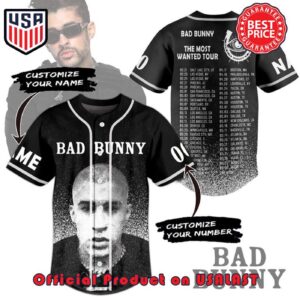 Bad Bunny The Most Wanted Tour Custom Name Number Baseball Jersey