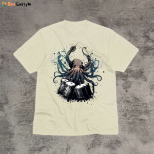 Vintage Comfort Color Drummer Kraken Shirt - Rock N Roll Unisex Tee Weirdcore Clothing Gift For Him