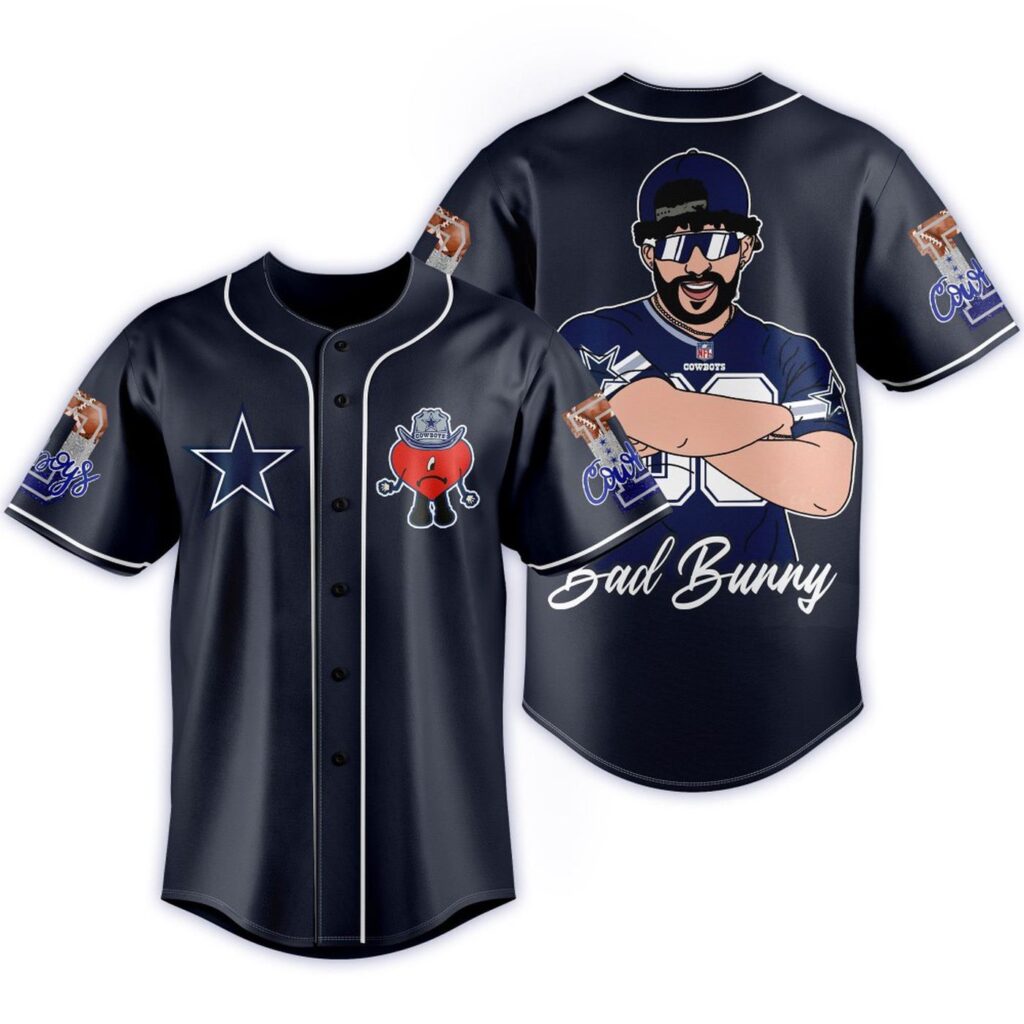 Dallas Cowboys Jersey American Football Team Dallas Cowboys Symbol Bad Bunny Graphic Blue Jersey Shirt Dallas Cowboys Baseball Jersey For Men Dallas Cowboys Jersey American Football Team Dallas Cowboys Symbol Bad Bunny Graphic Blue Jersey Shirt Dallas Cowboys Baseball Jersey For Men