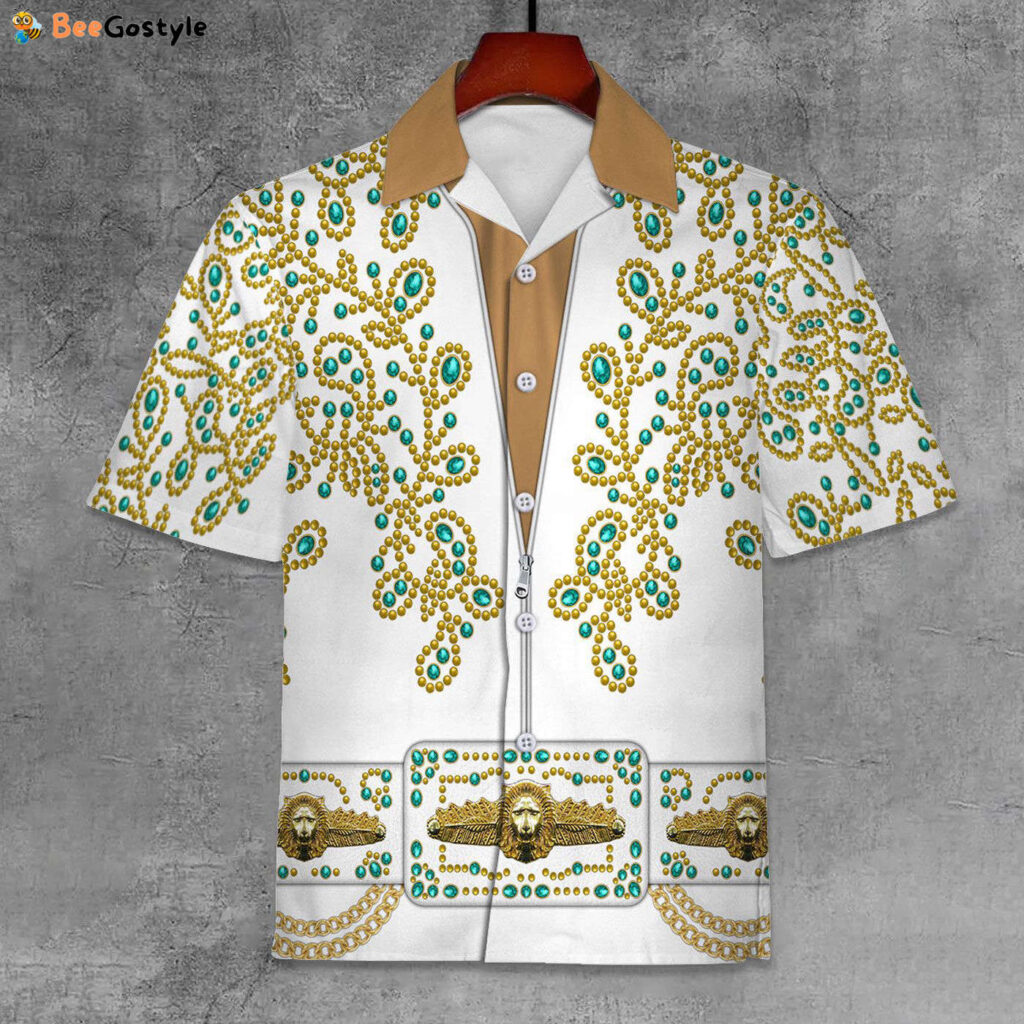 Elvis Spanish Flower White With Green Stones Unisex Hawaiian Shirt Elvis Spanish Flower White With Green Stones Unisex Hawaiian Shirt