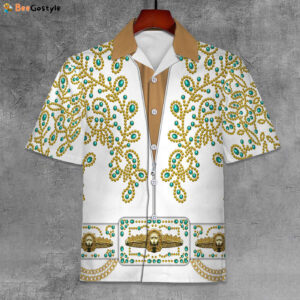 Elvis Spanish Flower White With Green Stones Unisex Hawaiian Shirt