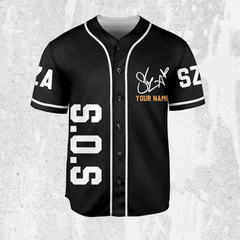 Personalize SZA SOS Black And White Jersey, Sza Baseball Jersey, SOS New Album Gift for Fans Personalize SZA SOS Black And White Jersey, Sza Baseball Jersey, SOS New Album Gift for Fans
