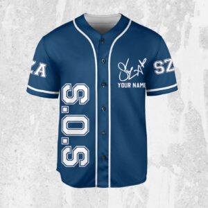 Personalize SZA SOS Blue Jersey, Sza Baseball Jersey, SOS New Album Gift for Fans