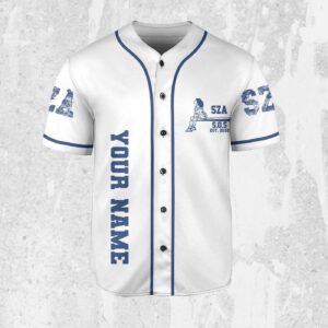 Personalize SZA SOS Tracklist Music Tour 2025 Gift for Fans Blue And White Jersey, Sza Baseball Jersey Gift for Fans