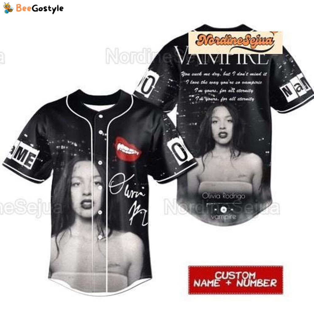 Custom Olivia Rodrigo Vampire Baseball Jersey – Official Tour Merchandise Custom Olivia Rodrigo Vampire Baseball Jersey – Official Tour Merchandise