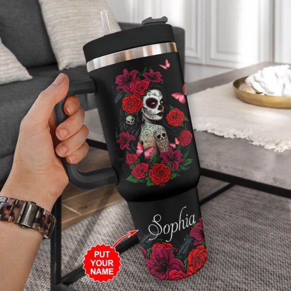 Personalized Sugar Skull 40oz Stanley Tumbler – Gift for Fans – Gift for Fans