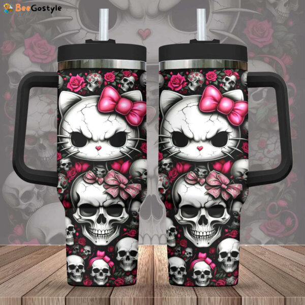 Sugar Skull x Hello Kitty 40oz Stanley Tumbler – Gift for Fans – Gift for Fans