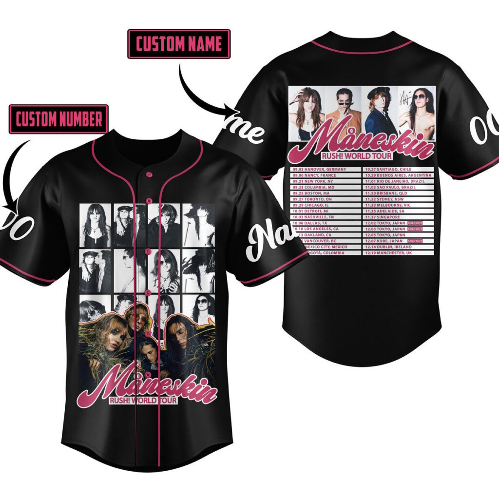 Maneskin Rush World Tour Baseball Jersey For Men Women And Kids Gift for Fans Maneskin Rush World Tour Baseball Jersey For Men Women And Kids Gift for Fans