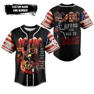 Never Too Old To Rock With ACDC Baseball Jersey For Men Women And Kids Gift for Fans