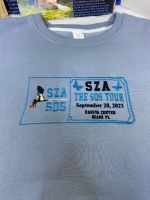 Custom SZA SOS Tour Ticket Embroidered Crewneck T-Shirt, Sweatshirt for Fans