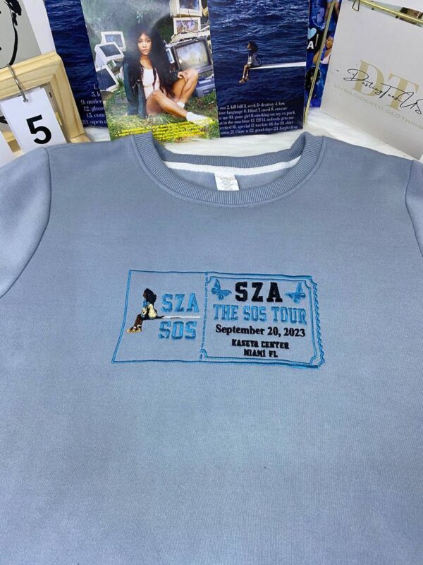 Custom SZA SOS Tour Ticket Embroidered Crewneck T-Shirt, Sweatshirt for Fans