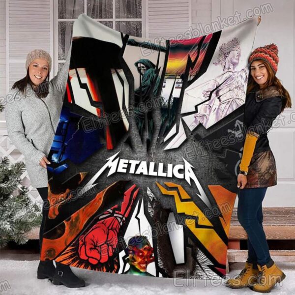 Elftees Metallica Thrash Metal Rock Music Fans Fleece Blanket – 3D Printed Sofa Bed Throw Blanket Gifts For Rock Fans – MTR01