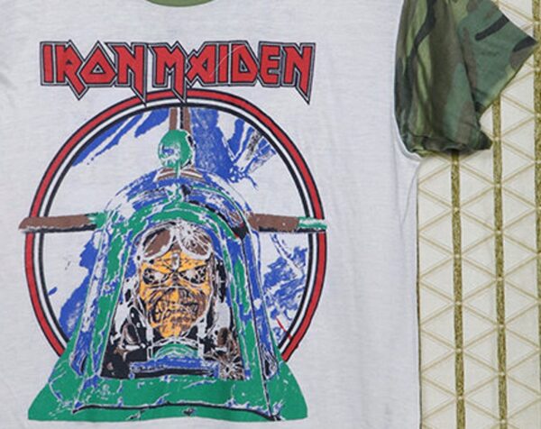 Iron Maiden Aces High Powerslave Vintage Rare T-Shirt – Camo Camouflage Ringer Slayer Metallica Megadeth Motorhead
