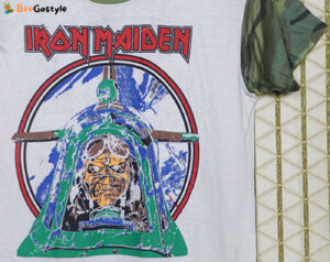 Iron Maiden Aces High Powerslave Vintage Rare T-Shirt - Camo Camouflage Ringer Slayer Metallica Megadeth Motorhead